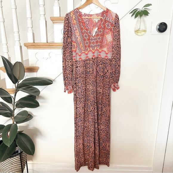 NWT Kachel x Anthropologie Pink Rose Patchwork Jumpsuit Long Sleeves Size S - Picture 2 of 9